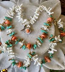 Chunky Lucite Coral and Turquoise Signed Miriam Haskell ...