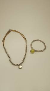 Beaded Necklace and Bracelet Set Silver Color Metal Green ...