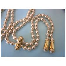 Fabulous Signed Kenneth Jay Lane Pearl and Rhinestone Lariat ...