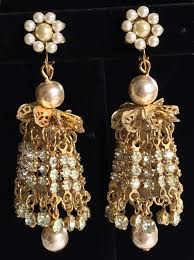 Fabulous Vintage Miriam Haskell Extra Long Chandelier Earrings~baroque Pearls/rhinestones/gold-tone Filigree~signed - Etsy