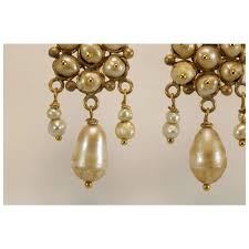 Victorian pearls 14K gold dangle earrings. For Sale at Ruby Lane