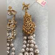 Two pairs of Vintage MIRIAM HASKELL gold tone earrings with filigree back with rhinestones/ beads - Bid-Assets Online Auctions