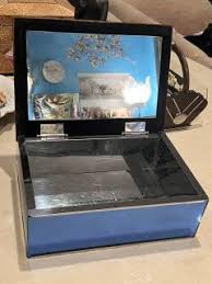 LARGE COBALT BLUE MIRRORED/CHROME ART DECO HUMIDOR/BOX