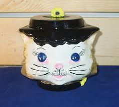 Vintage MCM Miss Priss-Style Hand-Painted Ceramic Kitty Cookie Jar w/ Hat Lid | eBay
