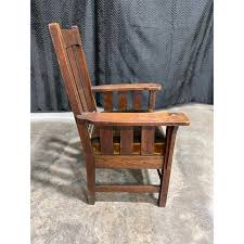 Early 1900s Antique Stickley Bros. Arts & Crafts Oak Chair With Velvet Upholstery | Chairish
