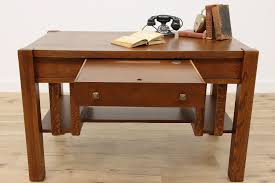 Craftsman Antique Oak Library Table or Office Desk, Shelves