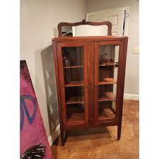 Antique Oak Bookcase With Mirror | Chairish
