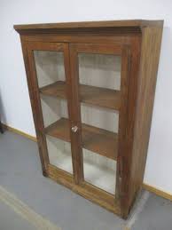 Antique Oak Fitted Small Cabinet W/ Glass Doors