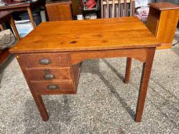 Vintage Silky Oak Desk w 3 Drawers