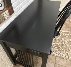 Solid wood Bassett mission style desk and Windsor chair in satin black. So classy and the perfect setup for your home office, HS or college student.