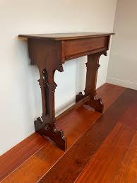 Hand Carved and Hand Crafted Solid Oak Gothic Revival Side or Console Table ca1900 For Sale at 1stDibs