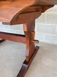 Hunt Country Furniture Rough Cut Oak 96 " Trestle Base Dining Table | Chairish