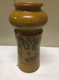 Vintage Rosenthal Netter by Bitossi Aldo Londi Mustard Liberty Paisley Tall Flower Vase | Chairish