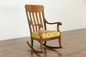 Rocking Chair Oak Quarter Sawn Antique Rocker, New Upholstery