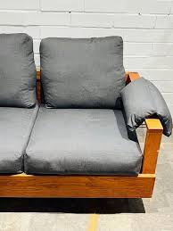 Vintage Custom Designed One of a Kind Wood Frame Three Seat Sofa Grey Upholstery For Sale at 1stDibs | vintage couch with wood frame, kind of sofa