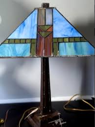 ANTIQUE STAINED GLASS ART NOUVEAU GAS LAMP ...
