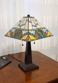 23" White and Aqua Stained Glass Two Light Mission Style ...