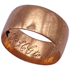 Edwardian Era Wide Wedding Band Ring 10K Rose Gold, 9.3 mm, Size 8. For Sale at Ruby Lane