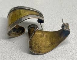 JEEP COLLINS Hammered Sterling Silver & Brass Large HOOP EARRINGS - Retired! | eBay