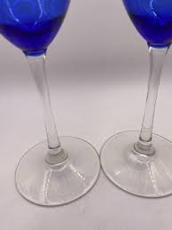 2 Vtg Elegant Cobalt Blue & Clear Stem 8 Oz Champagne Flutes ...