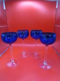 Blue Cobalt Glass Wine Goblet Set Of 4 And 5 Pcs Clear Stem ...