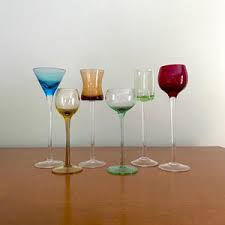 Vintage Set of Six Hand Blown Long Stem Cordials Aperitif ...