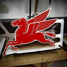 Vintage Style Sign Steel Double Sided Flange Mobil Flying Pegasus - Etsy Israel