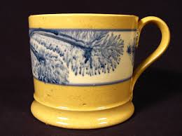 EXTREMELY RARE SMALL 1800s BLUE MOCHA DECORATED MUG ...