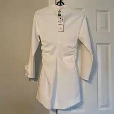 Zara | Dresses | Nwt Zara Long Sleeve Short Dress With Ruching In Ecru Size Xs | Poshmark
