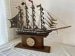 Vintage County Of Linlithgow 1887 Model Wooden Ship With Barometer 12x16” 4 Mast | eBay