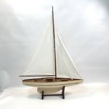 Vintage Wooden Sailboat Model: Handcrafted Nautical Yacht Decor (84cm Tall) - Etsy