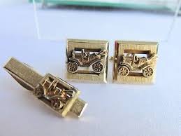 Vintage SHIELDS Model A Ford Cufflinks & Tie Bar Clasp Gold ...