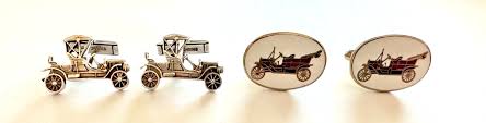 2 SET VINTAGE CUFFLINKS 1 STERLING MODEL T FORD & ENAMEL ...