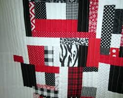 Red Black and White Improv Pixelated Quilted Modern Throw ...