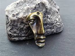Bronze Mask Pendant, Face Silhouette Mask, Ancient Abstract ...
