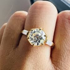 Hexagon Bezel Set Moissanite Ring Old Mine Cut Wedding ...