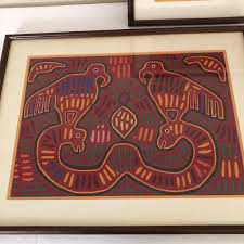 Lot 19 - Two Red Framed Mola Art | EstateSales.org