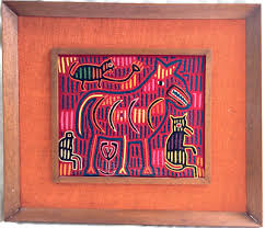 Mola - Kuna Indians Panama, Framed Hand Sewn Fabric 27" x 24" Cats & Horse | eBay