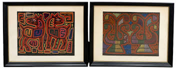 Lot - Pair Framed South American Mola Tapestries, Frame Each ...