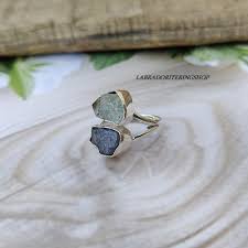 Raw Aquamarine & Moldavite Ring: Handmade 925 Sterling ...