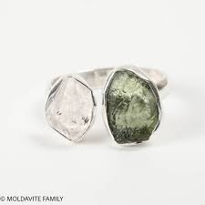 RING - RAW MOLDAVITE & HERKIMER DIAMOND - SIZE 6.5 ...