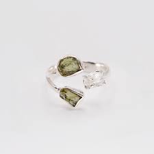 Double Moldavite & Herkimer Bypass Ring | ASCEND