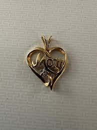 1990's 10k Solid Yellow Gold Diamond Mom Heart Pendant Charm ...