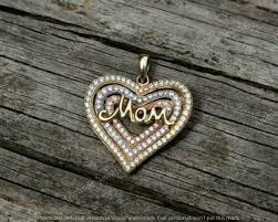 14K Yellow Gold Plated 1.50 Ct Moissanite 3-Tone Mom Heart ...