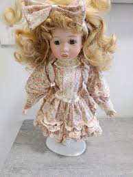 Vintage Porcelain Doll: 14 Inch, Pink Floral Dress, Display ...