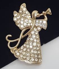 MONET Angel Rhinestone Brooch Gold Tone Vintage Pin Wings ...