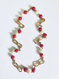 Vintage MONET Red White Stone Chain Link Gold Tone Necklace ...