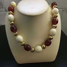 Vintage Kenneth Lane Cream, Gold & Brown Statement Necklace ...