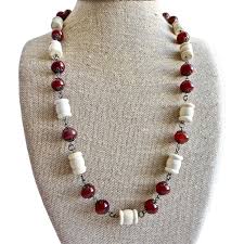 Necklace of Carnelian and Fossil Jasper, One of a Kind, 28 ...