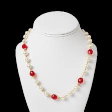 Red Room Fashion Pearl with Red Crystal Necklace – White ...